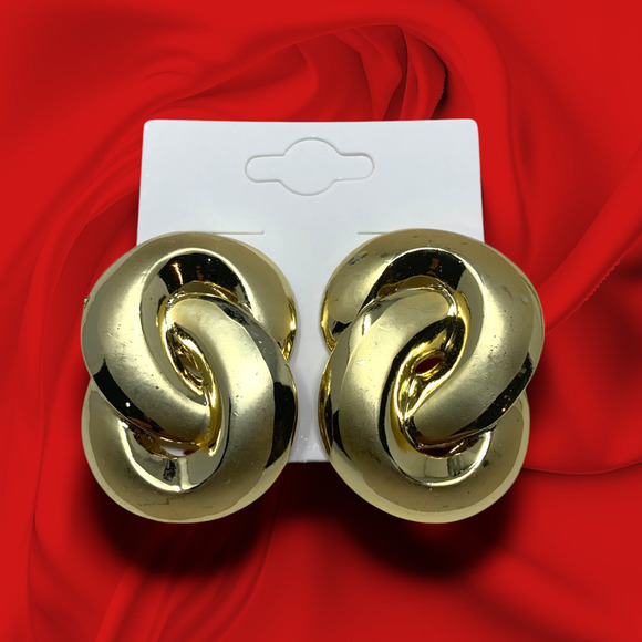 Vintage 1980's Don-Lin Gold Tone Chunky Knot Earrings Pierced Couture Runway - Picture 6 of 6